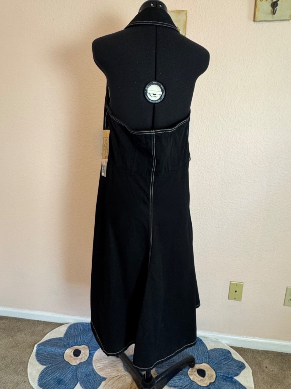 Vintage Ralph Lauren Black Denim Sleeveless Halter Midi Dress with Pockets Sz 16 - Picture 5 of 13